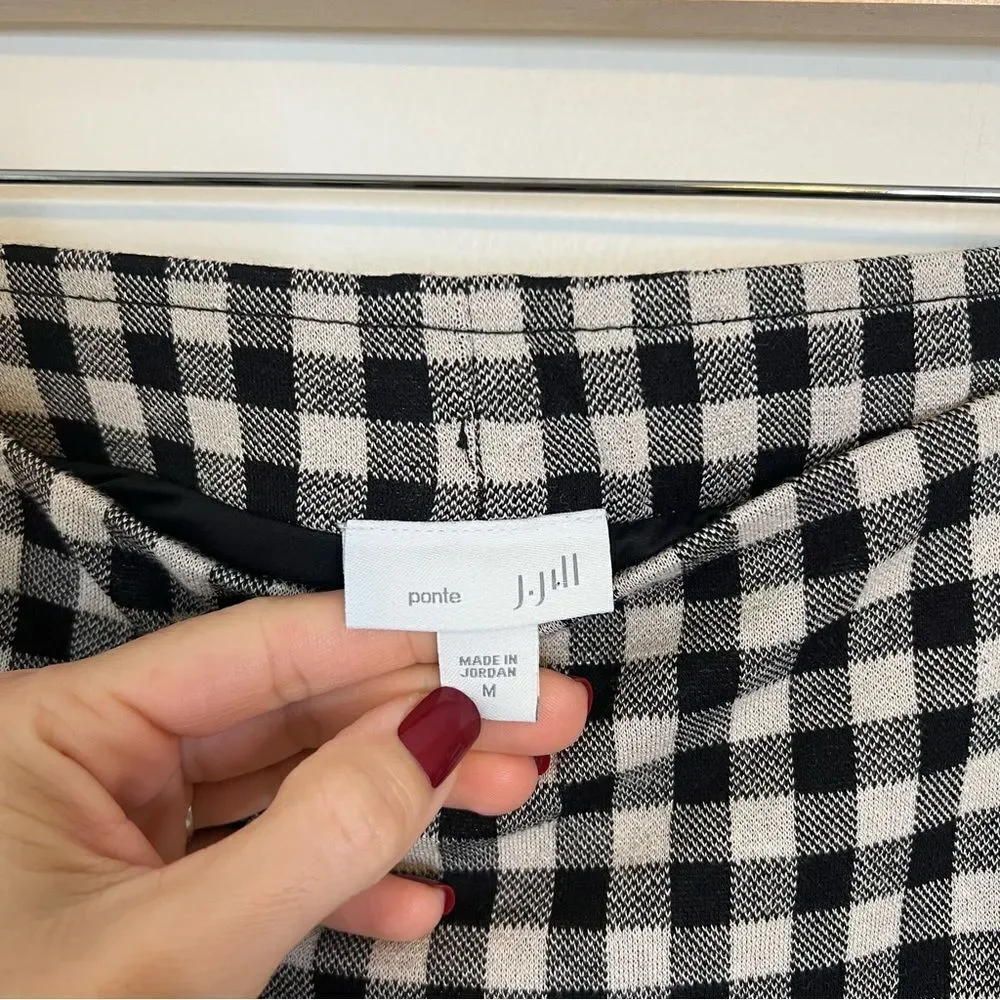 J. Jill Ponte Black and White Gingham Check Pencil Skirt Size Medium Pull on